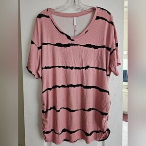 Pink and black striped womens casual shirt in 2XL